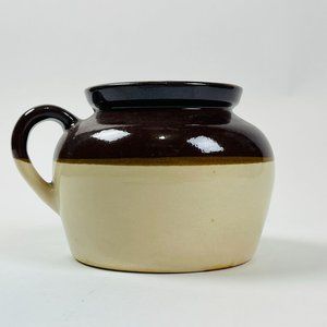 Vintage 4.5" Bean Pot Brown Tan Pottery Glazed Stoneware Bean USA Handled Crock